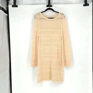 Lush Open Knit Bell Sleeve Cream Mini Dress - Size XL - Y2K - Boho